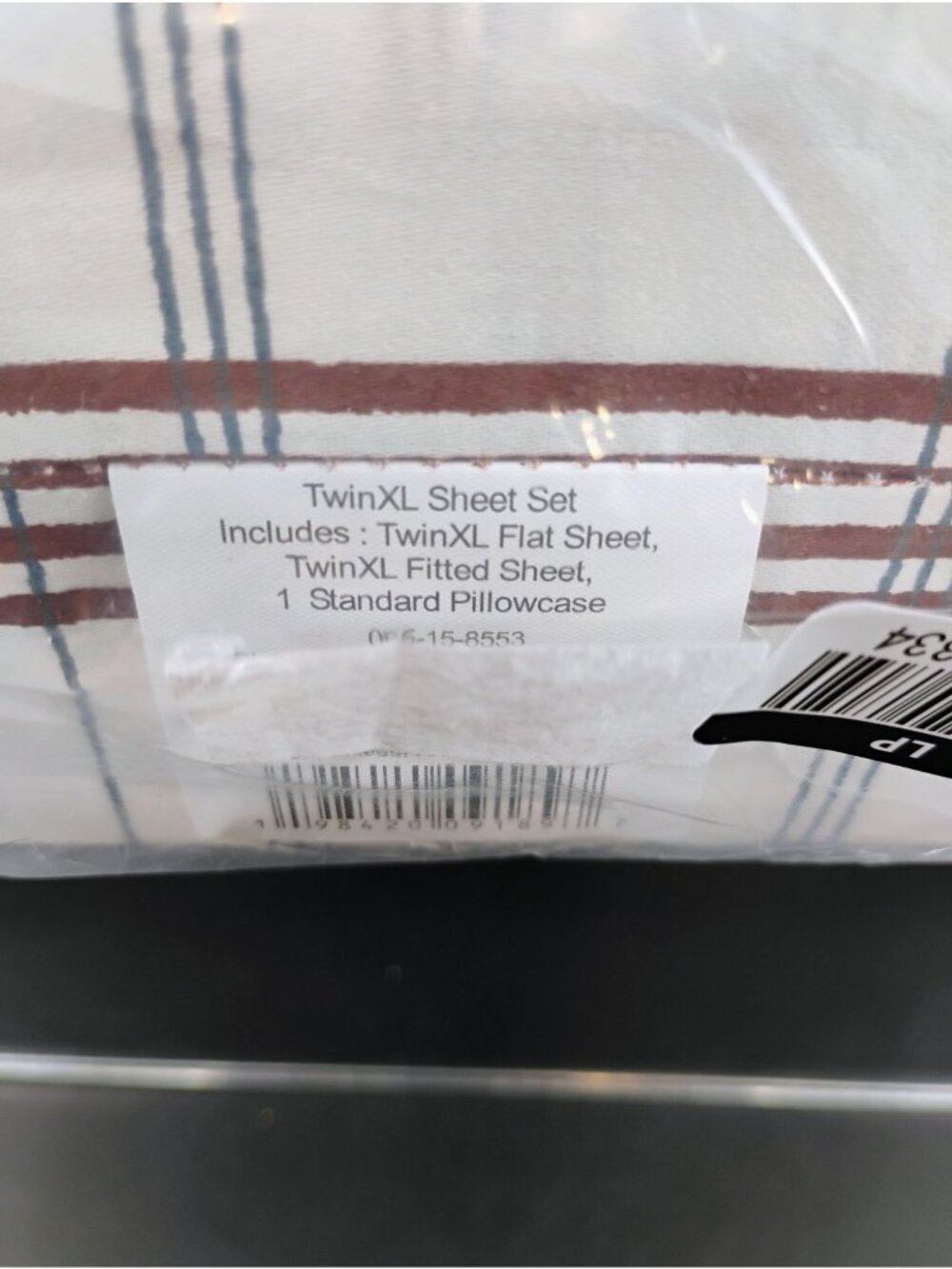TwinXL Plaid Sheet Set With Flat & Fitted Sheets + Pillowcase - Picture 3 of 7